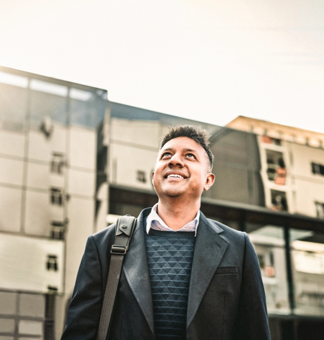 man looking at upwards direction